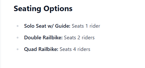 Seating options in BookingTerminal description